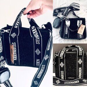 Steve Madden BLACK SHERPA Bwebber-D Satchel Crossbody Bag Women's w/ Coin Purse